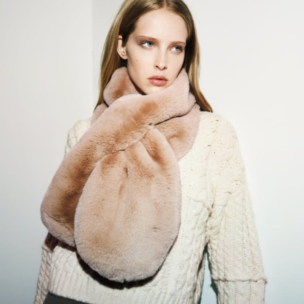 ZARA TAN FAUX FUR STOLE SCARF
